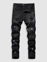 Splatter Ripped Drippy Jeans 34 Black