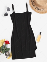 Split Hem Bodycon Slip Mini Dress M Black