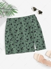 Split Hem Butterfly Print Mini Skirt M Green