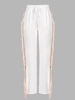 Split Hem Fringed Drawstring Straight Pants M White