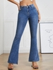 Split Hem High Waisted Flare Jeans L Blue