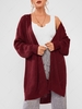Split Hem Openwork Detail Open Cardigan L Deep red