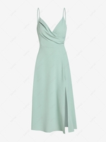 Split Midi Surplice Dress L Light green
