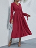 Split Sleeve Belted Pleated Midi Dress S Deep red