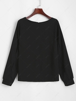 Split Sleeve Keyhole Back Pullover Blouse M Black