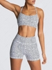 Spot Pattern Topstitching Crisscross Bra and Shorts Set L White