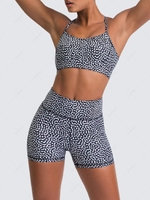 Spot Pattern Topstitching Crisscross Bra and Shorts Set S Black
