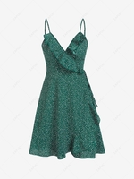 Spot Print Ruffle Mini Dress M Deep green