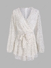 Spotted Belted Surplice Peplum Romper M White