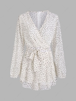 Spotted Belted Surplice Peplum Romper S White