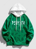 Spotted Print Letter Graphic Drawstring Hoodie M Jungle green