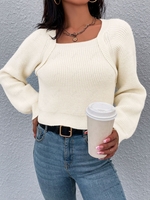 Sqaure Neck Raglan Sleeve Shrug-cut Sweater L White
