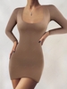 Square Collar Jersey Slinky Long Sleeve Dress S Coffee