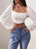 Square Collar Knit Cropped Corset Top L White