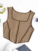 Square Collar Rib-knit Exposed Seam Tank Top M Coffee