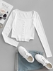 Square Collar Rib-knit Grommets Crop Top L White