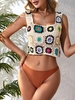 Square Crochet Crop Tank Top and Thong Bikini Bottom Light coffee