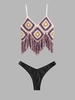 Square Crochet Tassel Camisole and High Leg Bikini Bottom Set Multi a