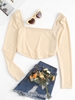 Square Neck Crop Basic T Shirt L Light coffee