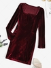 Square Neck Velvet Bodycon Mini Dress M Red wine