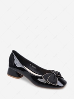 Square Toe Bowknot Chunky Heel Pumps