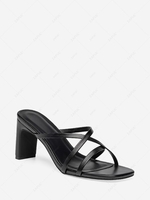 Square Toe Chunky Heel Solid Color Sandals