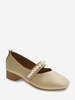 Square Toe Faux Pearl Strap Chunky Heel Pumps