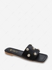 Square Toe Faux Pearl Topstitching Flat Slides