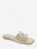 Square Toe Faux Pearl Topstitching Flat Slides