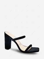 Square Toe Solid Color Chunky Heel Sandals