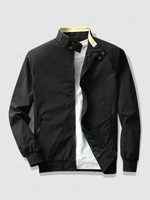 Stand Collar Zip Up Pocket Solid Color Jacket Xl Black