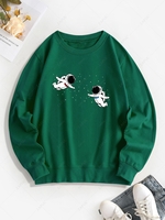 Star Astronaut Print Pullover Sweatshirt L Deep green