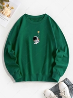 Star Astronaut Print Pullover Sweatshirt L Deep green