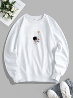 Star Astronaut Print Pullover Sweatshirt L White