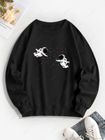 Star Astronaut Print Pullover Sweatshirt M Black