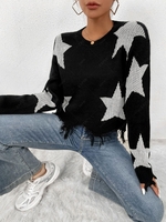 Star Frayed Jumper Sweater L Black
