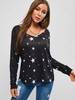 Star Pattern Knitted High Low Tee L Black