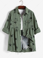Star Pocket Frayed Denim Jacket S Green
