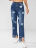 Star Print Ripped Stepped Hem Tapered Jeans L Light blue