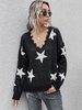 Star Side Slit Distressed V Neck Sweater M Black