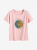 Star Sun Moon Print Short Sleeve T Shirt L Light pink