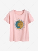 Star Sun Moon Print Short Sleeve T Shirt L Light pink