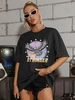 Star Wing Letter Print Drop Shoulder T Shirt M Black