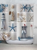 Starfish Grid Pattern Waterproof Shower Curtain