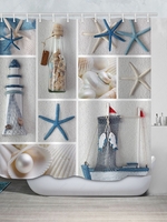 Starfish Grid Pattern Waterproof Shower Curtain