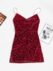 Stars Side Slit Cowl Front Velvet Dress L Red