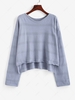 Stepped Hem Slouchy Sweater L Light blue