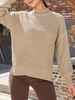 Stepped Split-hem Chinese Wave Stitch Sweater Light coffee