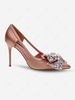 Stiletto Heel Pointed Toe Rhinestones Decor Pumps