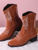 Stitching Embroidered Chunky Heel Boots